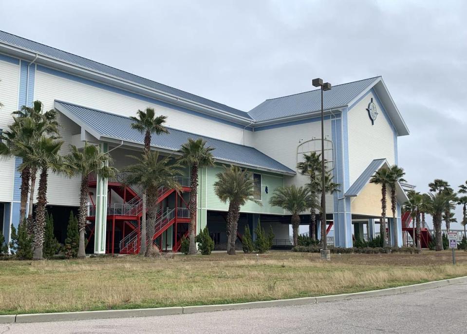 Crews started work at the former Margaritaville casino in Biloxi, transforming it into a new dining and entertainment venue. Several sets of exterior stairs were restored and painted red,