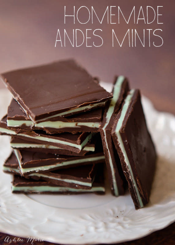 <p>Ashlee Marie</p><p>It couldn’t be easier, or more delicious, to make your own homemade Andes mints. </p><p><strong>Get the recipe:</strong> <a href="http://ashleemarie.com/homemade-andes-mints-this-weeks-treat/" rel="nofollow noopener" target="_blank" data-ylk="slk:Homemade Andes Mints;elm:context_link;itc:0;sec:content-canvas" class="link rapid-noclick-resp"><strong>Homemade Andes Mints</strong></a></p>