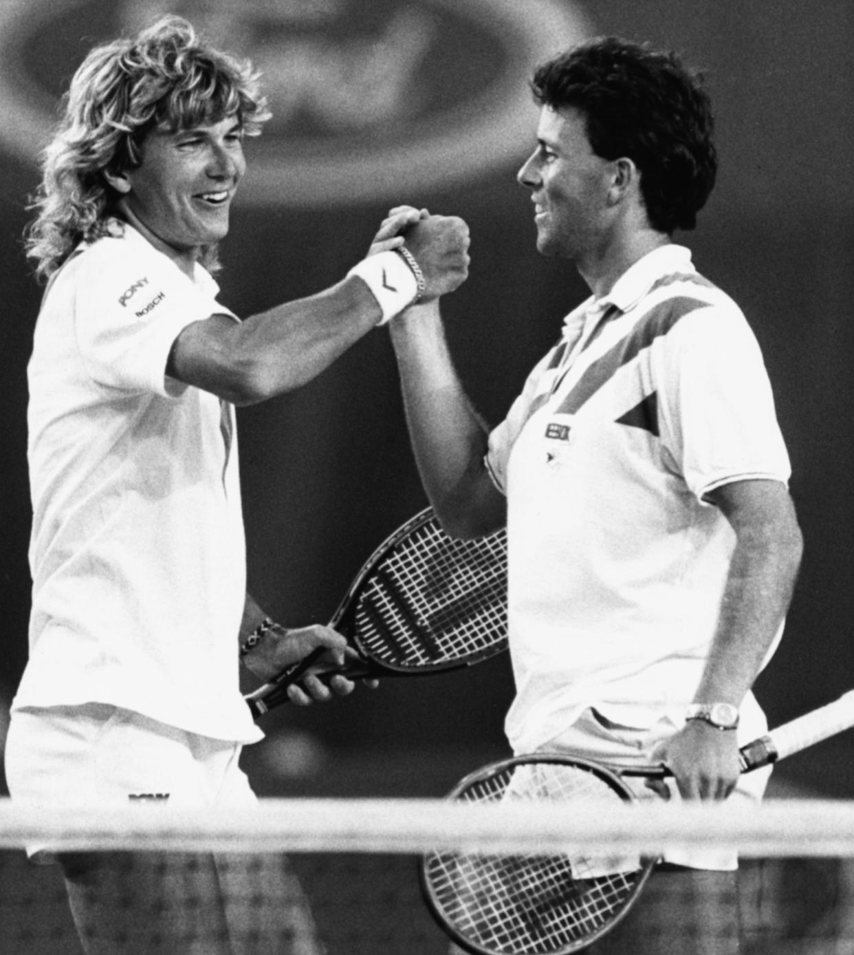 Lundgren, left, of Sweden and Jeremy Bates of Great Britain at the Australian Open Tennis Championships, Melbourne, Australia in 1988