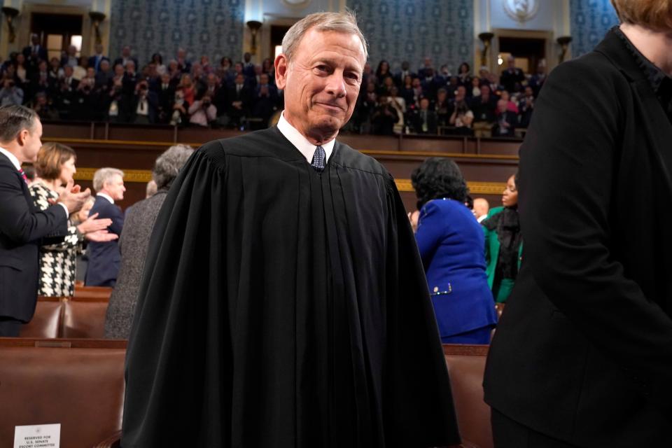 Chief Justice of the United States John Roberts arrives before President Joe Biden delivers the State of the Union address to a joint session of Congress at the Capitol on Feb. 7 in Washington.