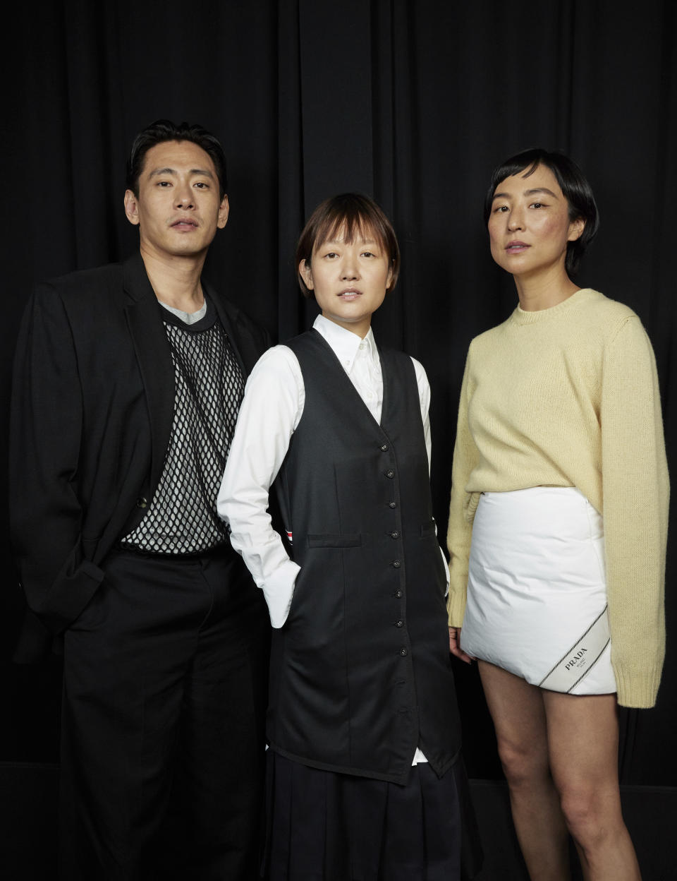 Teo Yoo, left, Celine Song and Greta Lee pose for a portrait to promote the film "Past Lives" on Wednesday, May 31, 2023, in New York. (Photo by Matt Licari/Invision/AP)