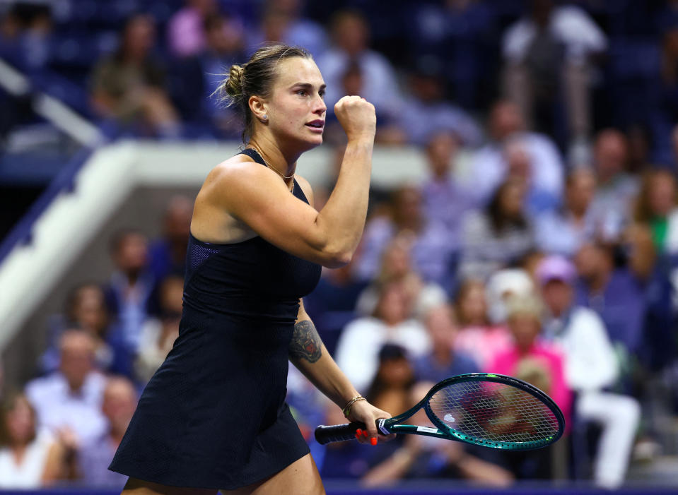 Tennis – US Open – Flushing Meadows, New York, USA – September 3, 2024 Belarus’ Aryna Sabalenka celebrates her quarterfinal win against China’s Qinwen Zheng REUTERS/Andrew Kelly