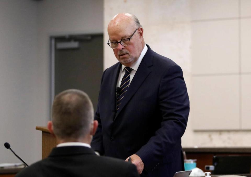 Robert Sanger, Paul Flores’ defense attorney conducts closing arguments for the Kristin Smart murder trial Monday, Oct. 3, 2022.