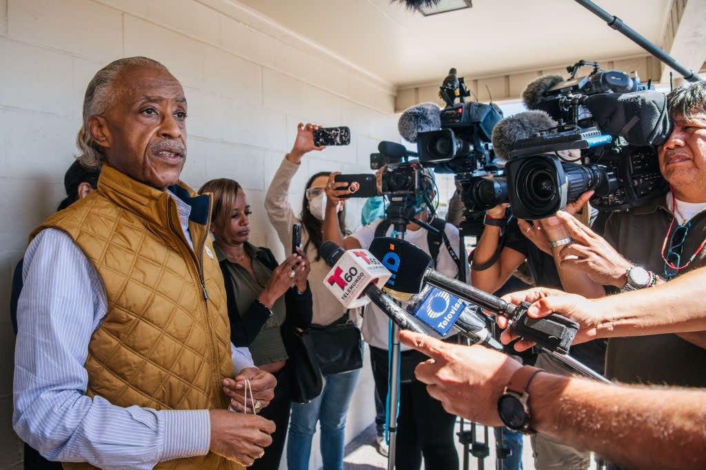 Rev. Al Sharpton speaks at a news conference on September 23, 2021 in Del Rio, Texas (Getty Images)