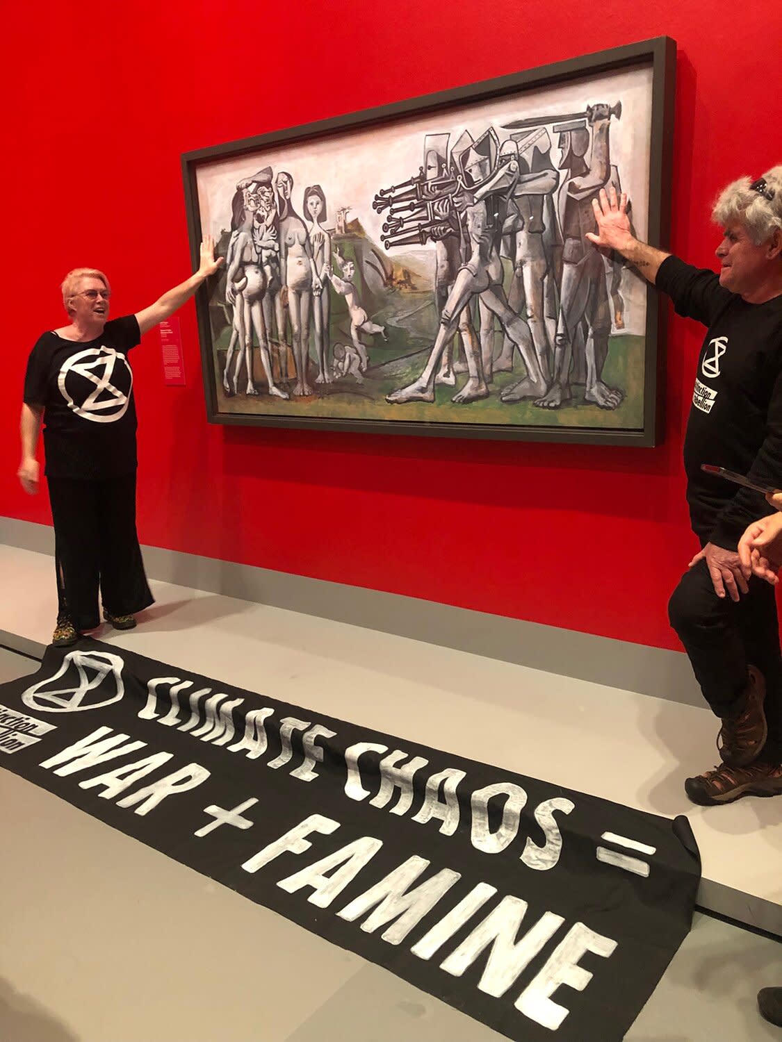 On Sunday 9 October, climate protesters from Extinction Rebellion glued themselves to the glass covering Picasso’s “Massacre in Korea” at the NGV.