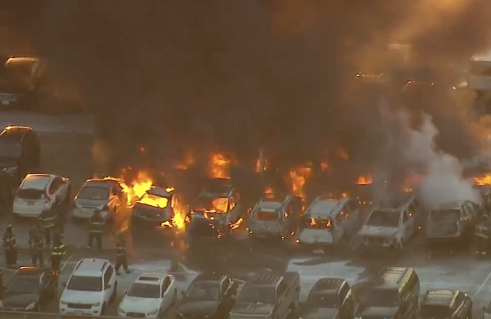 Newark Airport: At least a dozen vehicles on fire as blaze breaks out in carpark