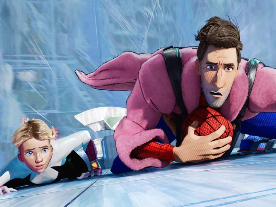 Spider-Gwen (Hailee Steinfeld) and Peter B Parker (Jake Johnson) in "Across the Spider-Verse."