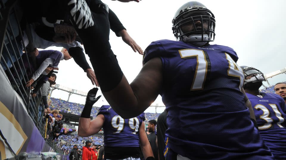 Michael Oher played five seasons with the Baltimore Ravens over his eight-year NFL career. - Larry French/Getty Images