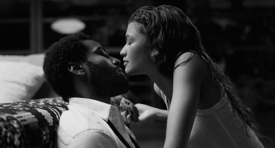 John David Washington and Zendaya in a scene from Malcolm & Marie.