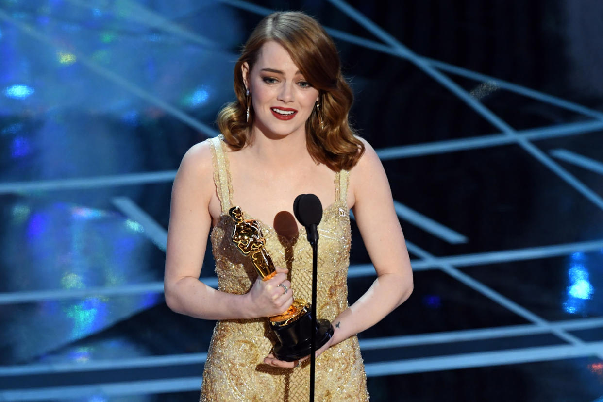 Horrible: Emma Stone with her Best Actress award: Kevin Winter/Getty