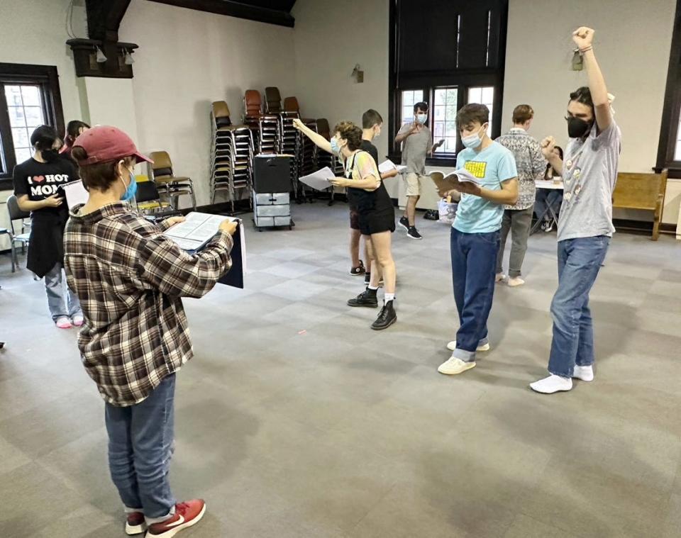 Actors with Stages Bloomington rehearse scenes from "The Laramie Project" on Sept. 12 in Bloomington ahead of the performances on Oct. 6-8 at the Buskirk-Chumley Theater.