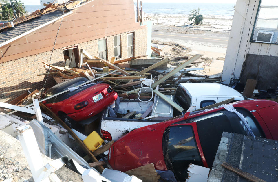 Destroyed vehicles from Hurricane Michael on Beacon Hill Fl. A day after the Category 4 storm made landfall. Beacon Hill is the next community over from Mexico Beach.