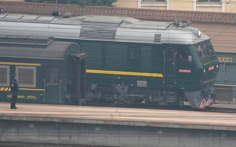 A train believed to be carrying a senior North Korean delegation leaves the Beijing Railway Station in Beijing - Credit: REUTERS/Jason Lee 