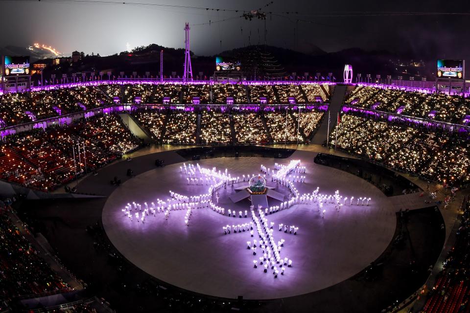 <p>General view as the Olympic flame is set off at the end of the closing ceremony of the Pyeongchang 2018 Winter Olympic Games at the Pyeongchang Stadium on February 25, 2018. / AFP PHOTO / François-Xavier MARIT </p>