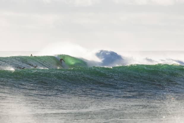 Kobe Hughes, chipping in to one more beautiful wave before sunset.<p>Ryan "Chachi" Craig</p>