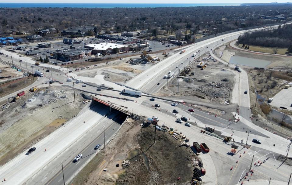 The southbound ramps (right) at Brown Deer Road on the Interstate 43 interchange, in Fox Point on Wednesday, March 6, 2024, will close for approximately three months due to construction.