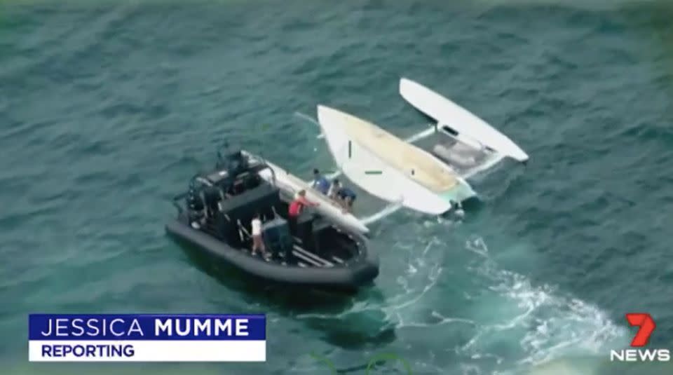 The trimaran, called Rush 3, was recovered and can be repaired. Source: 7 News