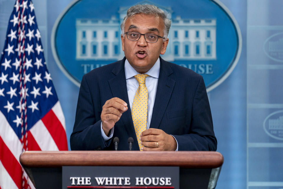 White House Covid Response Coordinator Ashish Jha speaks at a press briefing at the White House in Washington, Friday, July 22, 2022. (AP Photo/Andrew Harnik)