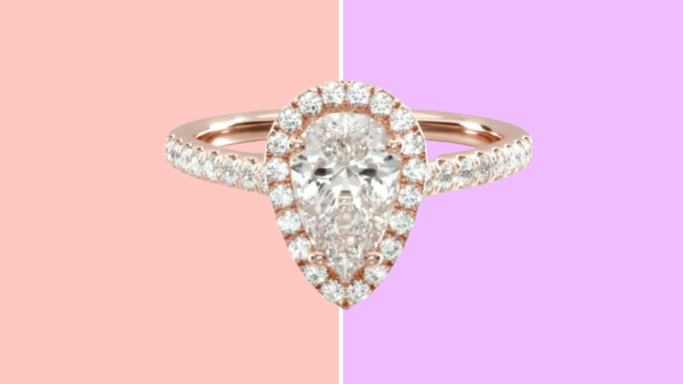 Best James Allen engagement rings: Pavé Halo and Shank Diamond (Pear Center) Engagement Ring