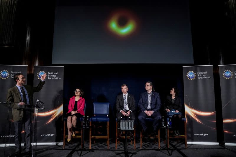 FILE PHOTO: Shepherd Doeleman shows the first image of a black hole during the press conference in Washington