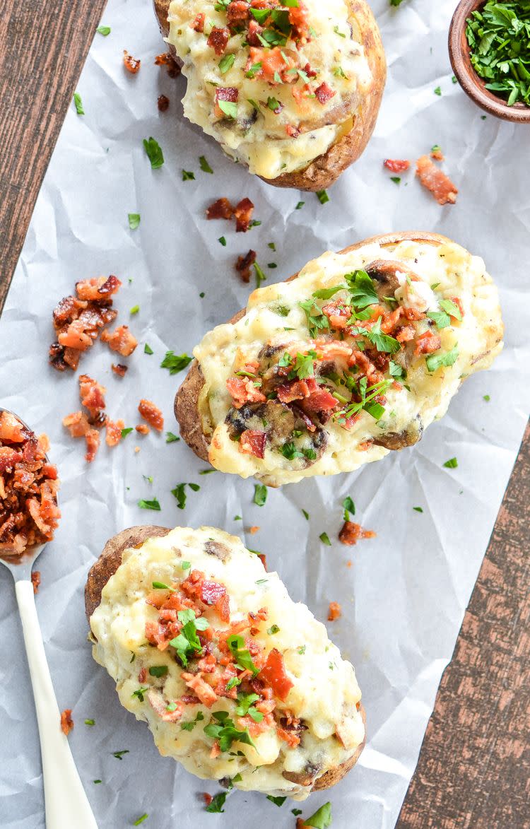 Gruyere Twice-Baked Potatoes with Mushrooms, Onions, and Bacon