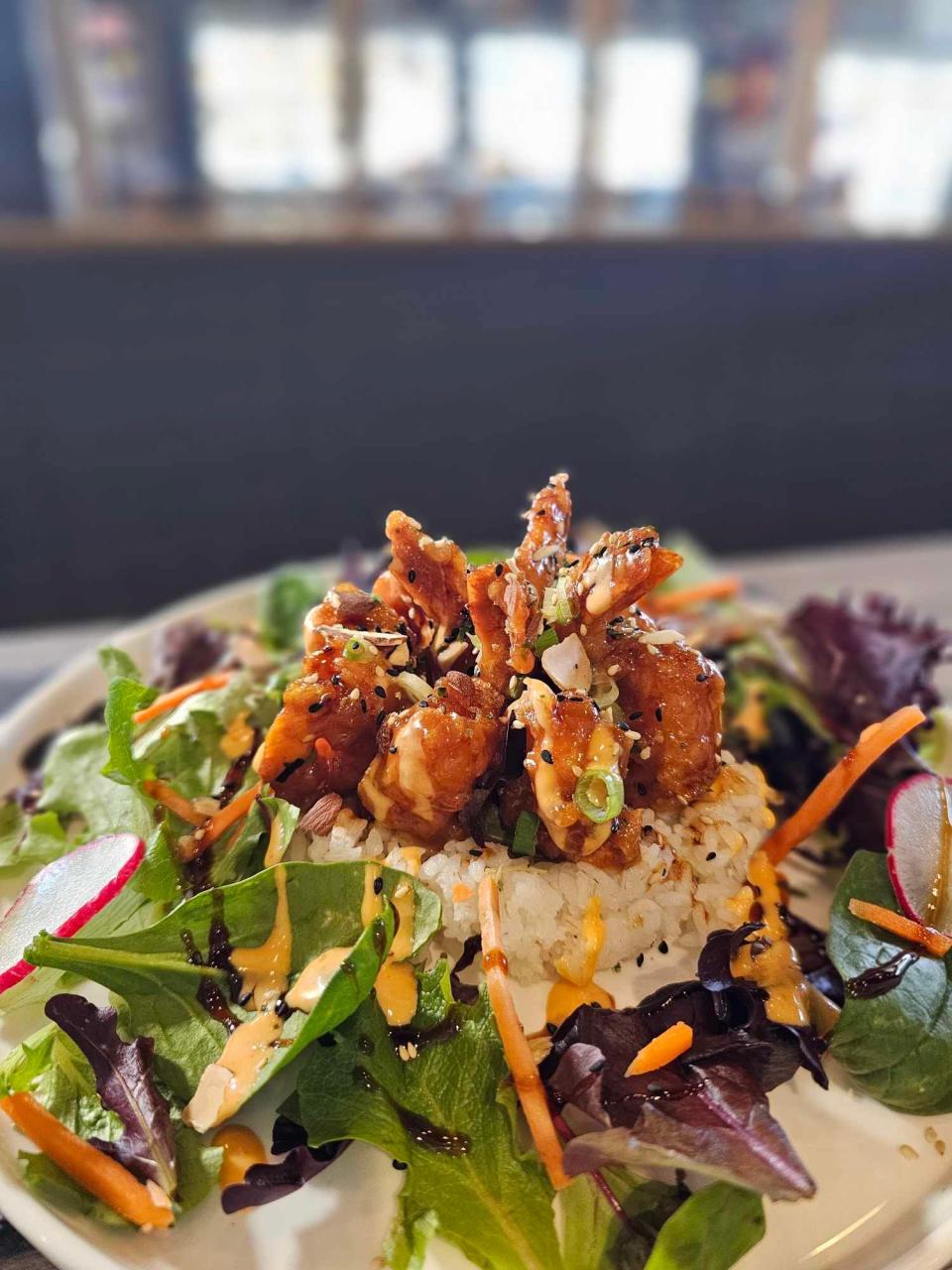 The Gochu Handcrafted Korean BBQ Bowl, 203 E. Mt. Vernon St. in Nixa, offers the citron fried shrimp bowl, which includes deep-fried jumbo shrimp in honey citron chili sauce served over rice.