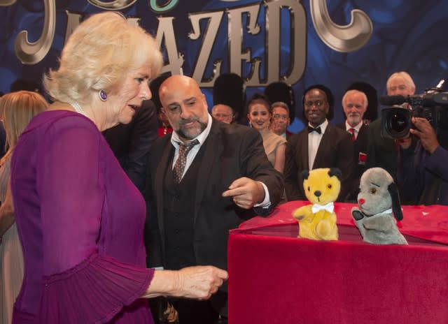 Camilla was pleased to meet her favourites Sooty and Sweep backstage at the end of the night. Julian Simmonds/The Daily telegraph