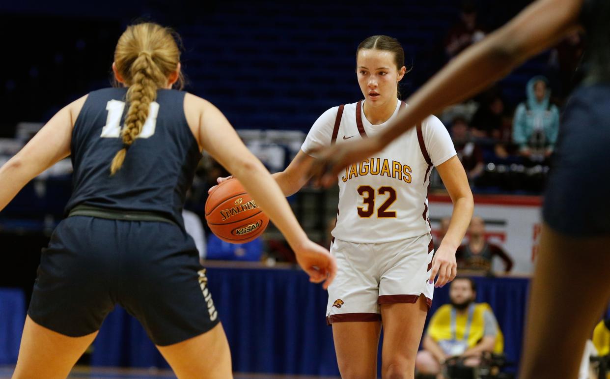 Cooper’s Liz Freihofer brings up the ball against Danville Christian Academy’s Paisely Metz in the Mingua Beef Jerky Sweet 16 Girl’s Basketball Tournament. 
Mar. 14, 2024