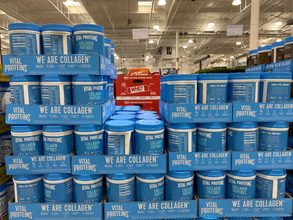 Vital Proteins collagen powder blue canisters in well-stocked display