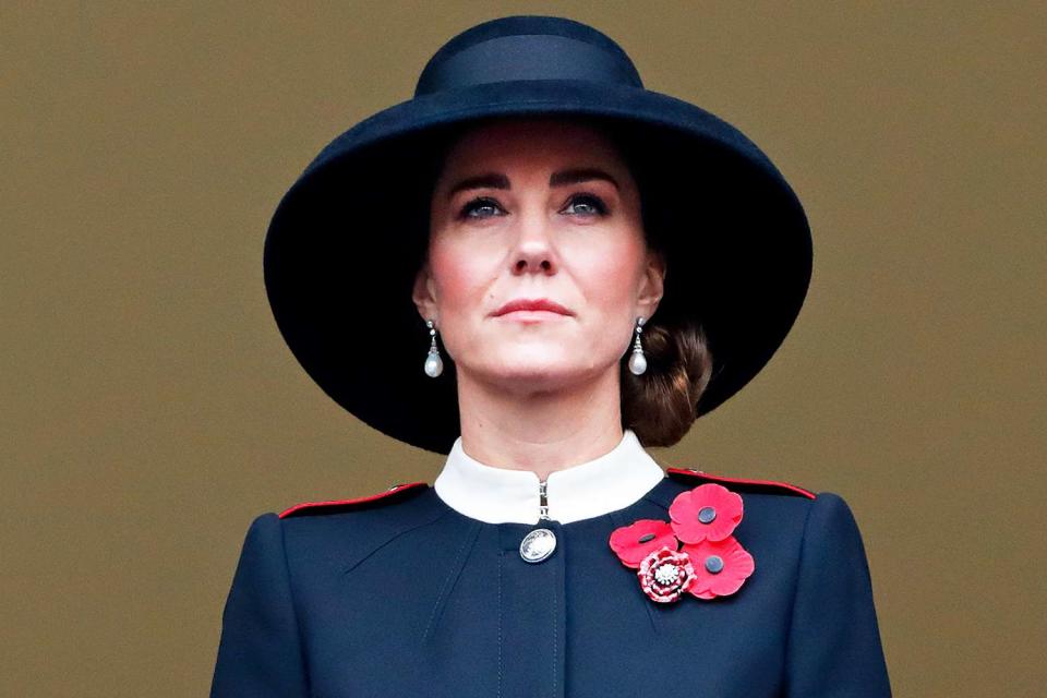 <p>Max Mumby/Indigo/Getty</p> Kate Middleton at the Remembrance Sunday service on November 14, 2021