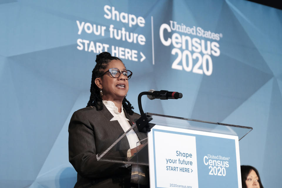 U.S. Census Bureau Executive Director Kendall Johnson speaks at an event to unveil the national advertising and outreach campaign for the 2020 Census, at the Arena Stage, Tuesday, Jan. 14, 2020, in Washington. (AP Photo/Michael A. McCoy)