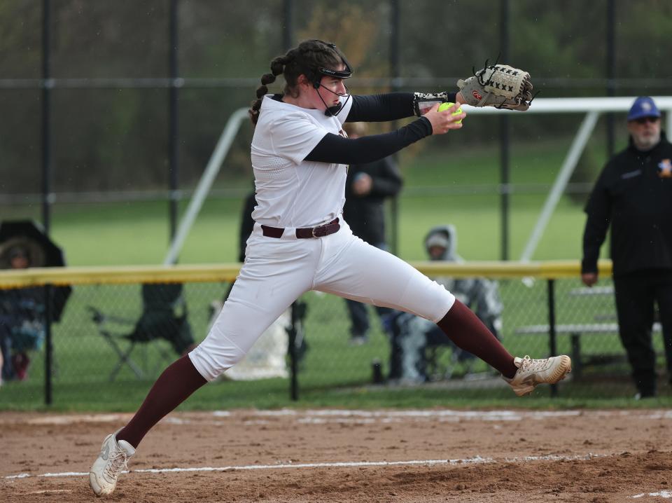 Mendon pitcher Lilly Goldberg delivers a pitch against Irondequoit in 2023.