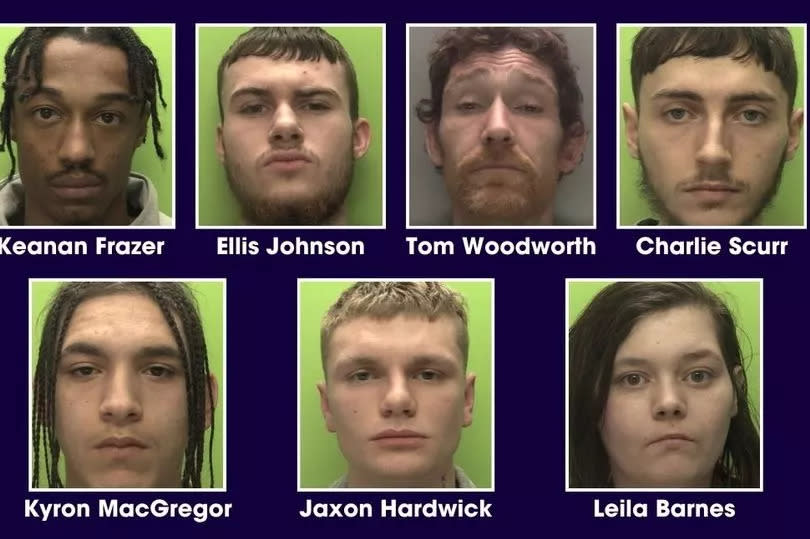 Composite image showing mugshots of seven people - Keanan Frazer, Ellis Johnson, Tom Woodworth, Charlie Scurr, Kyron McGregor, Jaxon Hardwick and Leila Barnes