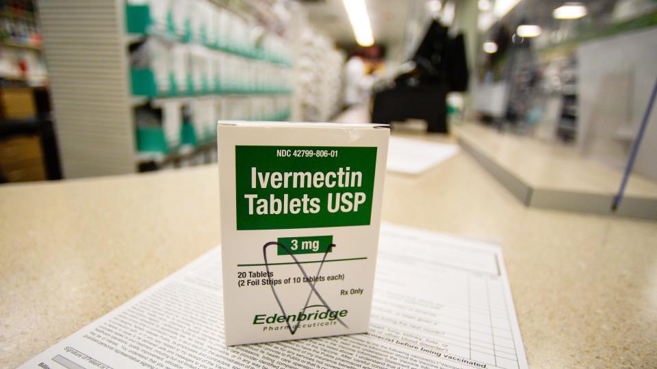 A box of ivermectin at a pharmacy in Georgia.