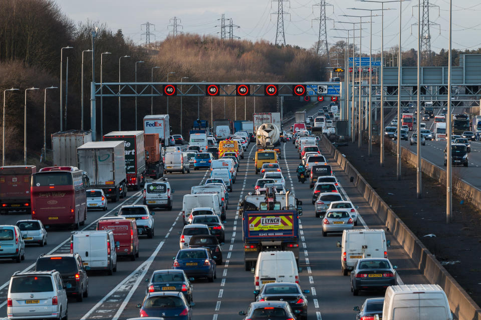 Watford, UK - March 8, 2018: Evening traffic jam on the British motorway M1