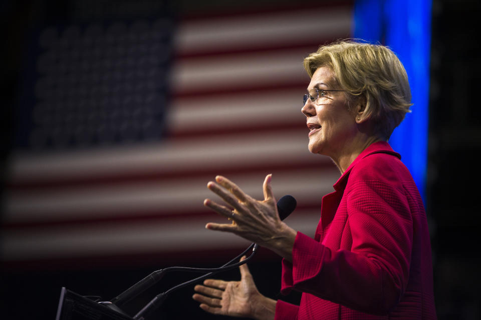 Sen. Elizabeth Warren (D-Mass.) frames her plan to increase Social Security benefits as part of a career-long commitment to consumer advocacy rooted in her legal research. (Photo: Nic Antaya/Boston Globe viaGetty Images)