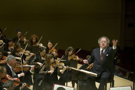 Metropolitan Opera (MET) musical director James Levine, conducts the MET Orchestra at Carnegie Hall in New York in this October 5, 2008 handout photo provided by the MET April 14, 2016. REUTERS/Cory Weaver/Metropolitan Opera/Handout via Reuters