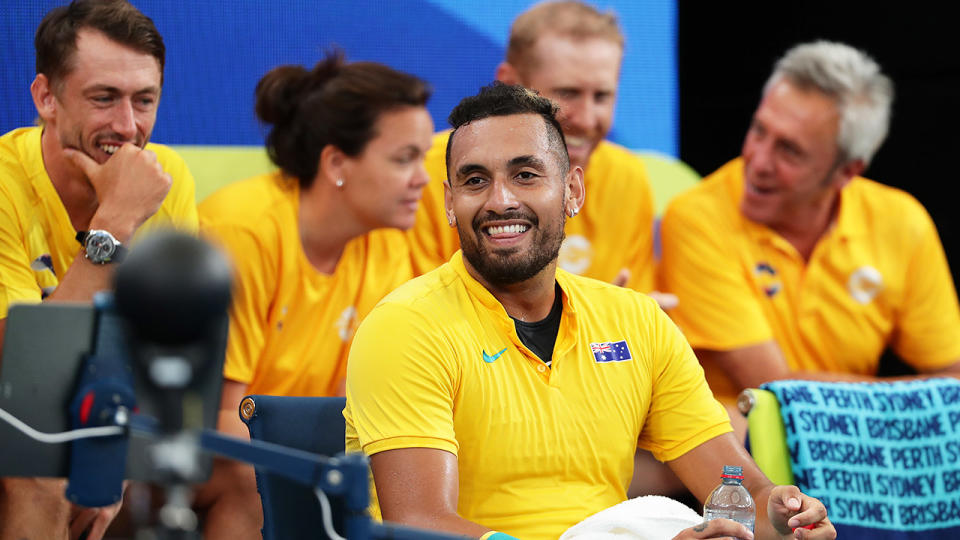 Nick Kyrgios, pictured here in action against Cameron Norrie at the ATP Cup.