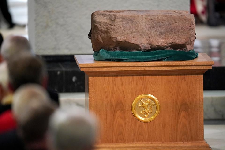 The Stone of Destiny, which is also known as the Stone of Scone, ahead of the National Service of Thanksgiving and Dedication (Getty Images)