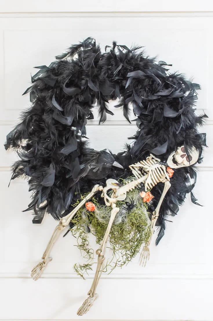 black feather wreath with skeleton (DIY in PDX)