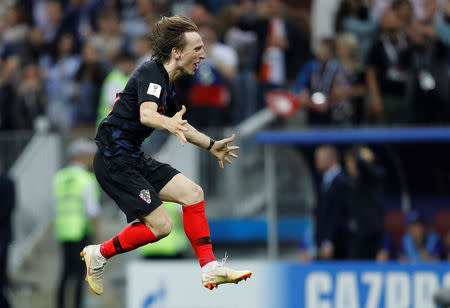 Soccer Football - World Cup - Semi Final - Croatia v England - Luzhniki Stadium, Moscow, Russia - July 11, 2018 Croatia's Luka Modric celebrates after the match REUTERS/Darren Staples