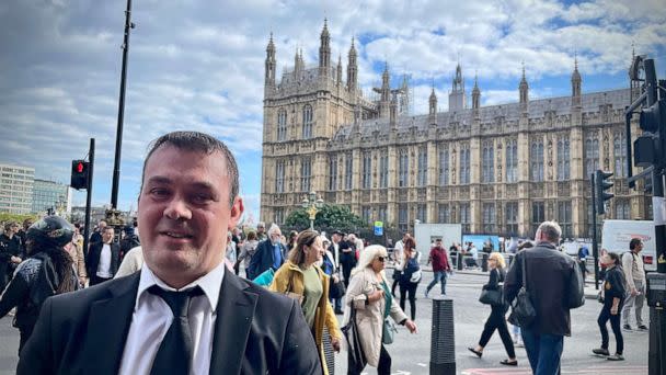 PHOTO: Stuart Chaplin is among the hundreds of thousands of mourners lining up to pay their respects in London as Queen Elizabeth II lies in state in Westminster Hall until her state funeral on Monday, Sept. 19, 2022. (Riley Farrell)