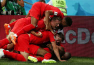 Soccer Football - World Cup - Group G - Tunisia vs England - Volgograd Arena, Volgograd, Russia - June 18, 2018 England's Harry Kane celebrates scoring their second goal with team mates REUTERS/Sergio Perez