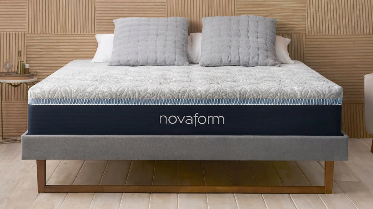  A Novaform mattress in a well-lit bedroom. 