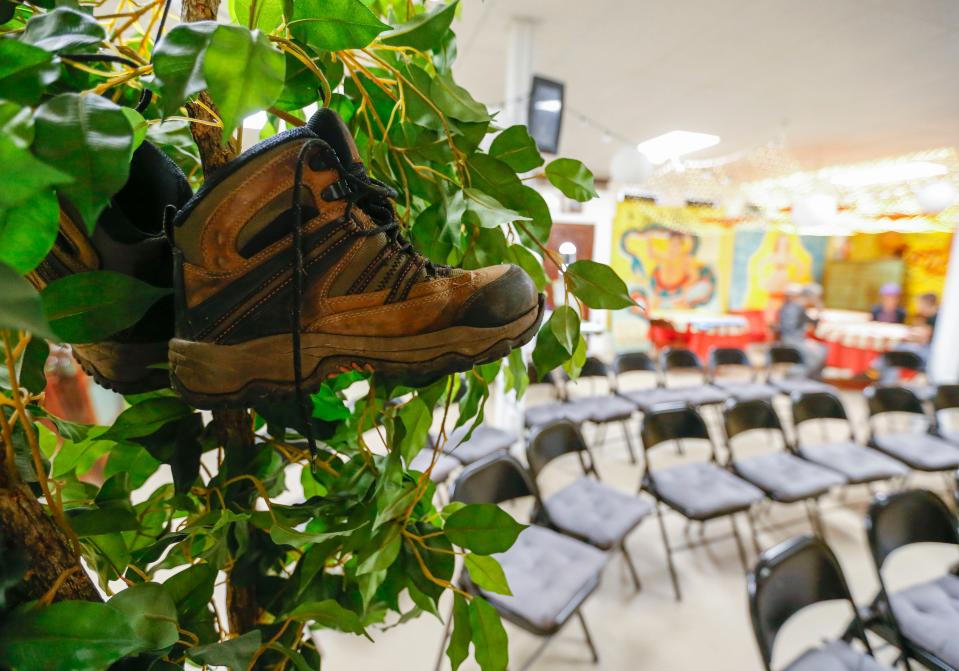 A show in a tree at The Shoe Tree Listening Room on East St. Louis Street on Thursday, Feb. 8, 2024.