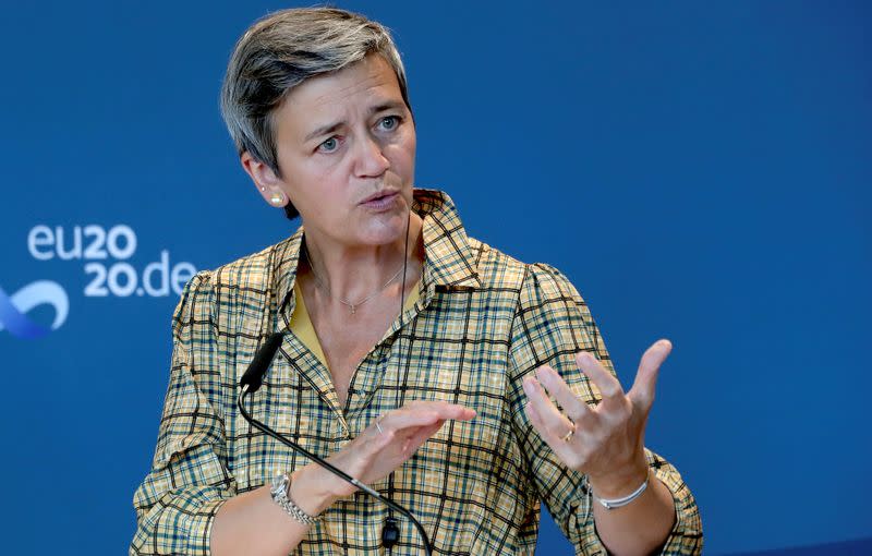 FILE PHOTO: Margrethe Vestager addresses the media at the German Economy Ministry in Berlin, Germany