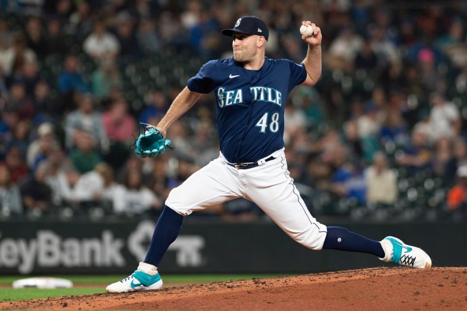 Mariners pitcher Matthew Boyd pitches against the Tigers during the sixth inning on Monday, Oct. 3, 2022, in Seattle.