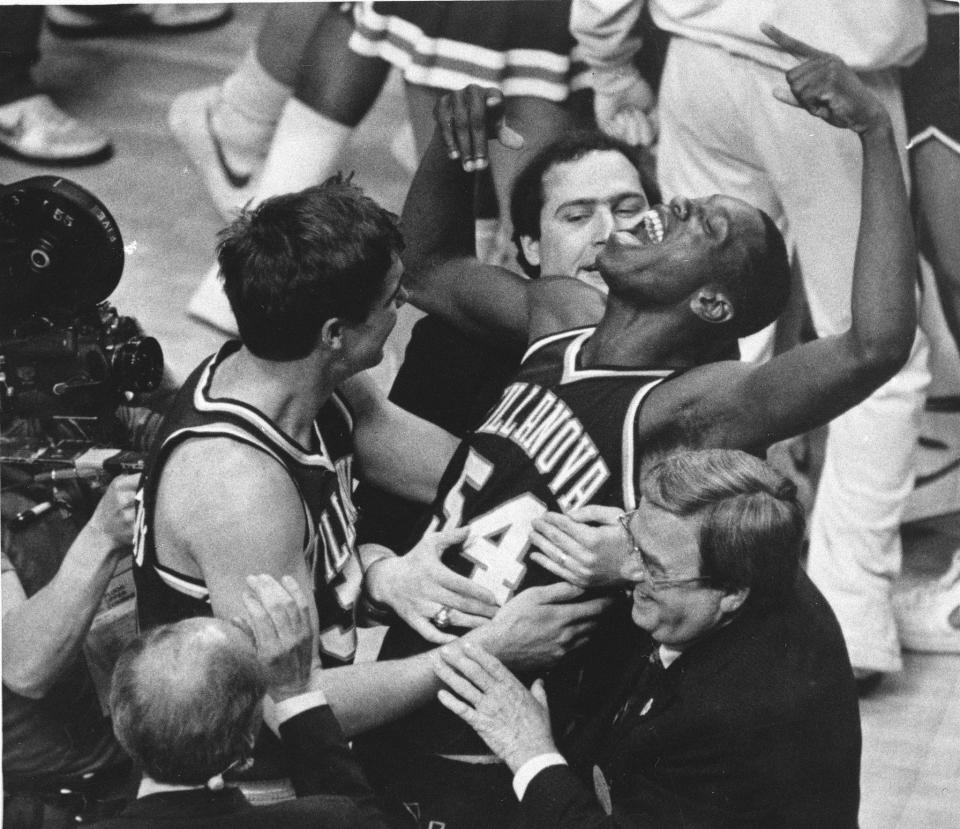 <p>The 1985 Villanova team remains the worst seed (8) to ever with an NCAA title and it’s also the biggest championship game upset, according to Vegas point spreads. Georgetown was a nine-point favorite and came into this game as defending national champs with a guy named Patrick Ewing as a senior. Villanova finished fourth place and five full games behind Georgetown in the same Big East conference as Georgetown that year. But thanks to an unbelievable 78.6 percent (!) shooting clip, the Wildcats pulled off the miracle win. </p>