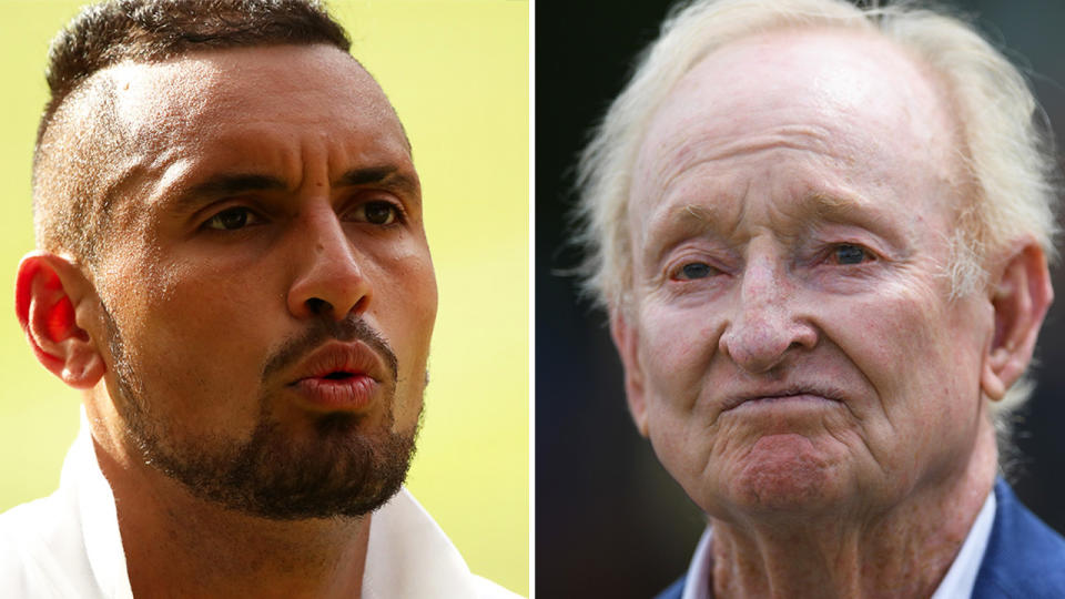 Rod Laver (pictured right) says Nick Kyrgios (pictured left) needs to be more disciplined if he wants to reach his potential. (Getty Images)