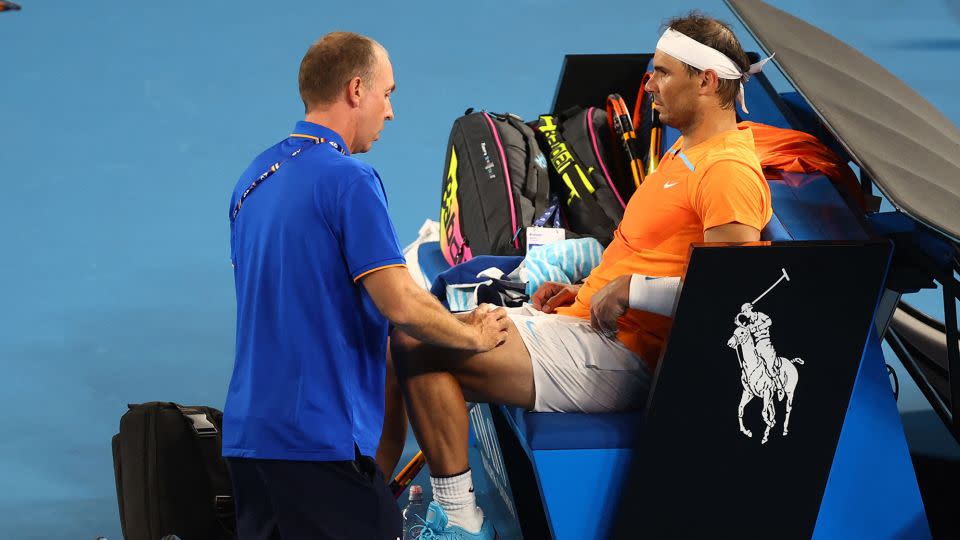 Nadal received medical attention during the match against McDonald in January. - Hannah Mckay/Reuters